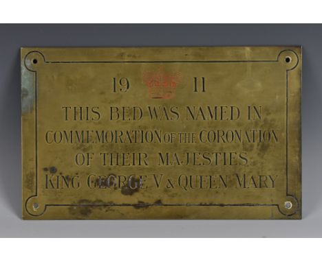 An early 20th century royal commemorative horticultural architectural dedication plaque, inscribed 1911 This Bed was Named in