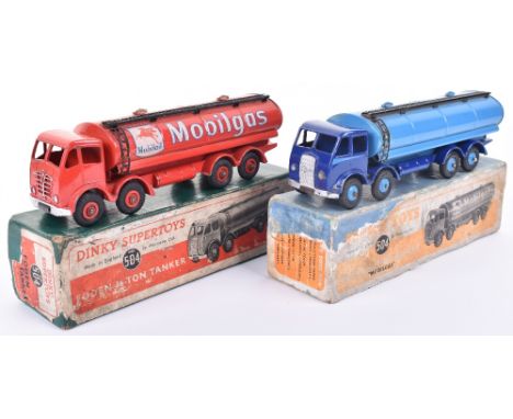 Dinky two boxed 504 Foden 14-ton Tankers, 1st type dark blue cab and chassis, light blue tanker and hubs, generally good cond