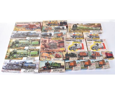 Airfix 00 scale unmade locomotive and wagon kits, 2x 4-4-0 Harrow locomotives, 2x 2-6-0 BR Mogul locomotives, boxed with cont