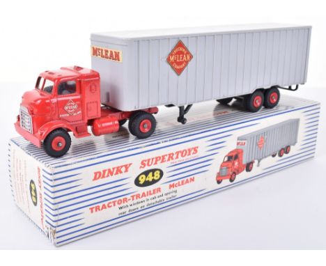 Dinky Toys 948 Tractor Trailer Mclean, red cab, light grey plastic trailer, red plastic hubs, in good to excellent original c