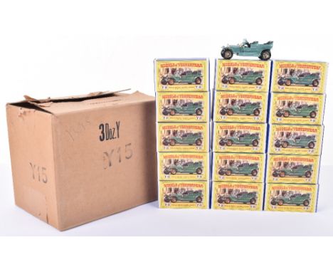 Fifteen  Boxed Y-15 Rolls Royce Silver Ghost In Trade Box, metallic light green, black seats, all in mint boxed condition, in