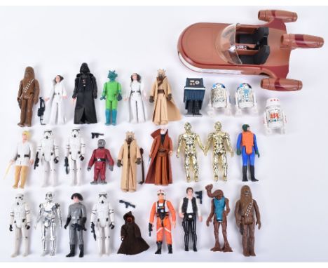 Selection Of Loose 1st Wave and 2nd Wave Star Wars Action Figures, circa 1978, 2 x R2-D2,  2 Chewbacca (one complete with bow