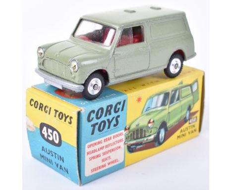 Corgi Toys 450 Austin Mini Van, green body, red interior, spun wheel hubs, green grille, in very good original condition, a f