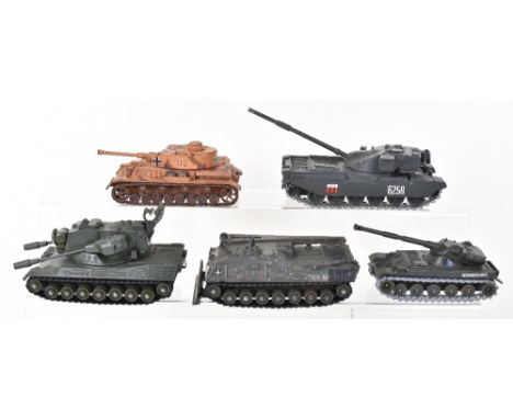 Five Unboxed  Model Tanks, Dinky Toys, 696 Leopard Anti-Aircraft Tank, 699 Leopard Recovery Tank, Polistil Chieftain MK3 Tank