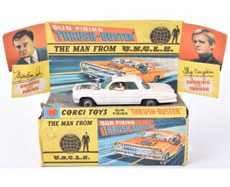 Corgi Toys 497 The Man From Uncle Gun Firing “Thrush Buster” Oldsmobile, off white body, cast wheels, metal spot lights, in g