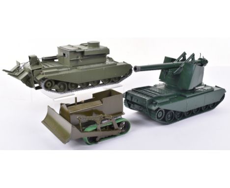 Britains Centurion Tank Self Propelled 155mm Gun, repainted, Britains Centurion Tank converted repainted with a mine plough f