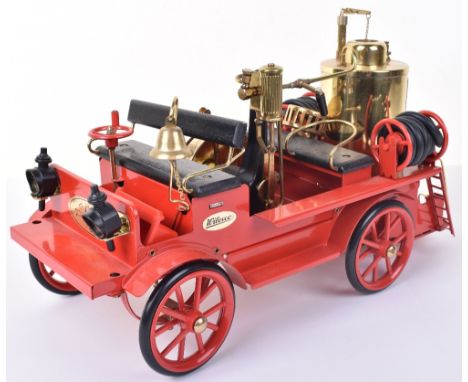 Wilesco D305  Live Steam Fire Engine, red steel body,brass fitting, missing figures and chimney extension, in excellent unbox