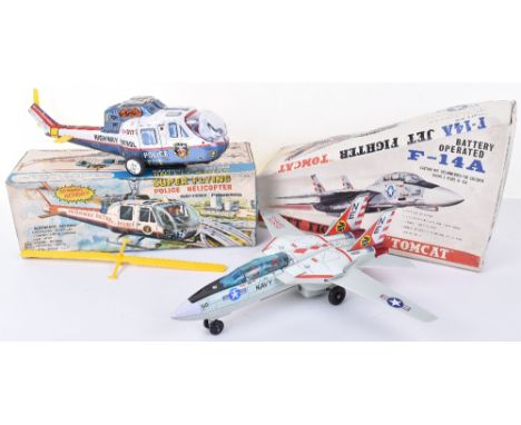 Nomura boxed battery operated F-14A Tomcat Jet fighter, 1970s, tinplate and plastic Navy fighter with stop/go action and engi