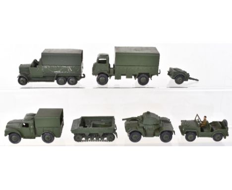 Dinky Toys Military vehicles, 623 Army wagon, 641 1 ton Cargo truck, 670 Armoured car, 674 Austin Champ, 162A Light Dragon tr