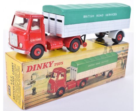 Dinky Toys 914 A.E.C. Articulated Lorry ‘British Road Services’ red cab, light grey trailer, green tilt, red plastic wheel hu