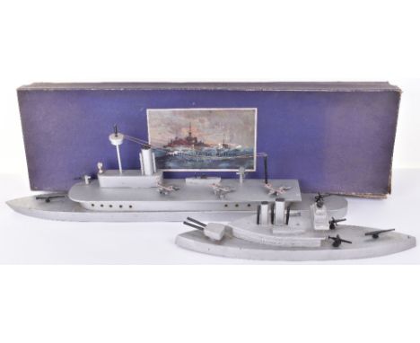 Chad Valley boxed Battleship in Action wooden waterline model aircraft carrier with firing torpedo tubes, large scale Aircraf