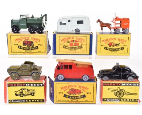 Four Boxed Matchbox Moko Lesney Regular Wheel Models, 7a Milk Float, metal wheels, in B2 type box,9c Merryweather Marquise fi