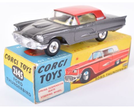 Corgi Toys 214S Ford Thunderbird, graphite grey, red roof, lemon interior, spun wheels, in near mint original condition, orig