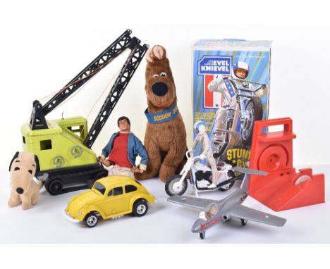 Quantity Of Miscellaneous Toys, Ideal Evel Knievel  Stunt Cycle, original box is excellent, cycle &amp; Evel Kenievel is play