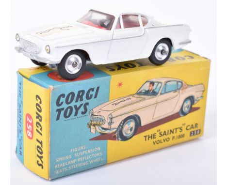 Corgi Toys 258 The “Saints” Volvo P.1800, white body, red interior, spun wheel hubs, black Saint logo, in near mint original 