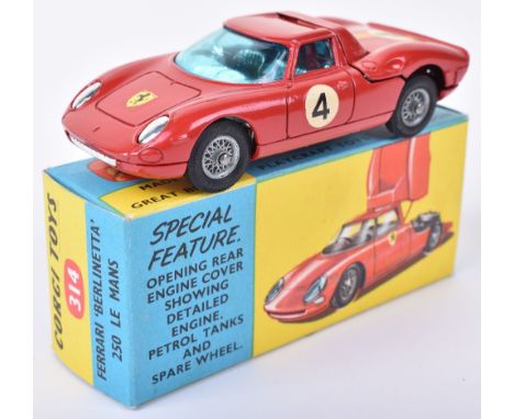 Corgi Toys 314 Ferrari ‘Berlinetta’ 250 Le Mans, red body, yellow stripe no ‘4’ spoked wheels, in near mint original conditio