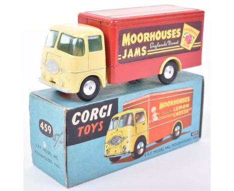 Corgi Toys boxed 459 E.R.F 44G. Moorhouses van, yellow cab chassis, red back with ‘Moorhouses Lemon Cheese and Jams’ advertis