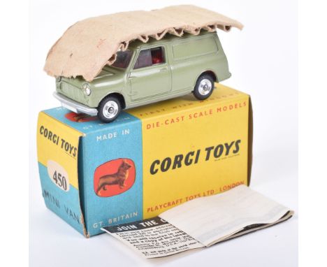 Corgi Toys boxed 450 Austin Mini van, green body and grill, red interior, in plain yellow/blue box with inner packing and Cor