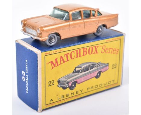 Matchbox Lesney Series Regular Wheels 22b Vauxhall Cresta, metallic light gold body, silver front grill/bumper, rear red tail