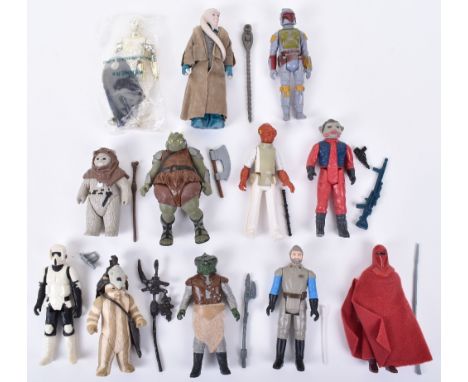 Twelve Loose Vintage Star Wars Figures, Admiral Ackbar, with baton,C-3PO with removable limbs and vinyl backpack, still seale