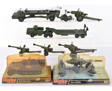 Dinky Military vehicles and guns, 694 Tank Destroyer in bubble box, very good condition, box good bubble stained, 656 88mm Gu