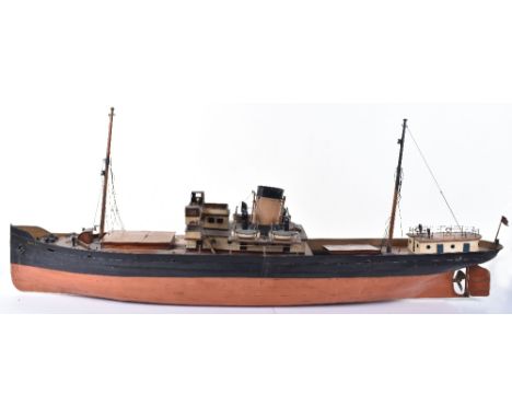 A Large Live Steam Vintage  Model Of a Single Funnel Steamer ‘Doreen’ Newcastle, painted metal hull, wooden planked deck, wit