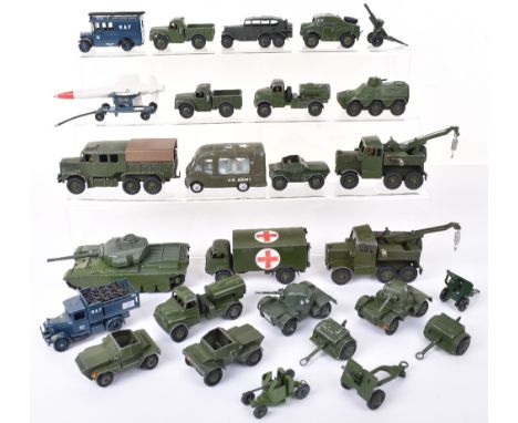 Quantity Of Playworn Military Dinky Toys, 152b Reconnaissance car, 626 Military Ambulance, 2 x 641 Army 1 ton Cargo truck (mi