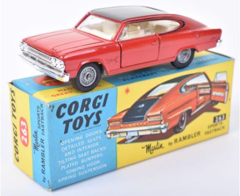 Corgi Toys 263 Marlin Rambler Sports Fastback, red body, black roof, white interior, cast wheel hubs, in original mint boxed 