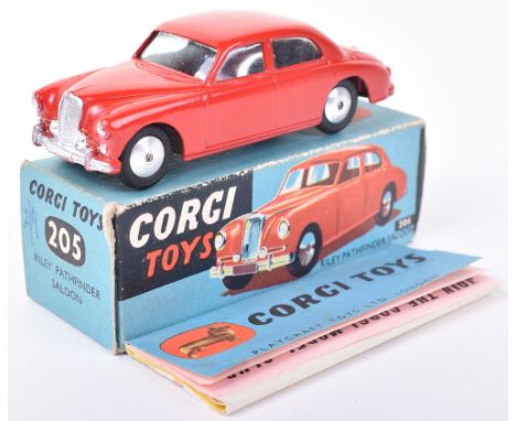 Corgi Toys 205 Riley Pathfinder Saloon, red body, clear windows, flat spun  wheels, in near mint original condition, original