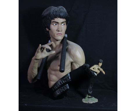 A bust of Bruce Lee inscribed to reverse 'Sculpted by Bobby Causey', height approx 70cm, and a Leonardo Collection ceramic Br