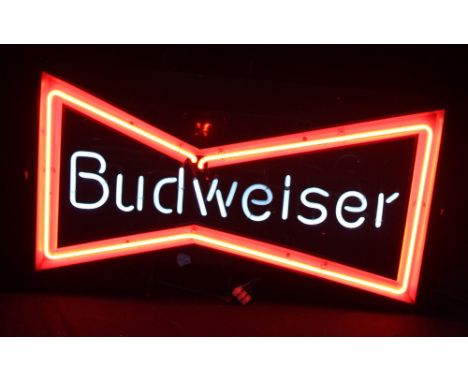 A neon bow-tie ‘Budweiser on Tap’ bar sign, width 75cm.&nbsp;