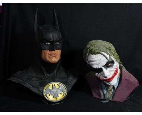 BATMAN; a plastic bust of Batman modelled after Val Kilmer, height 52cm, and a smaller bust of the Joker modelled after Heath