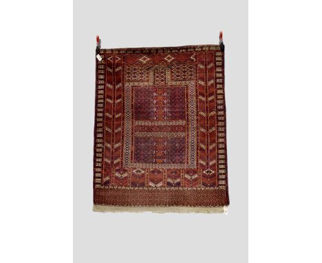 Tekke Turkmen ensi, Turkmenistan, first quarter 20th century, 4ft. 9in. x 3ft. 10in. 1.45m. x 1.17m. Tiny areas of moth damag