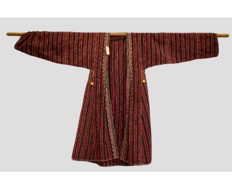 Indian ‘Nehru’ jacket, silk brocaded wool with two breast pockets and two side pockets, fabric covered buttons to front and t
