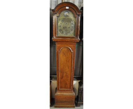 18th Century oak 8 day longcase clock by Sam Richardson, Stoney Stratford, the plain oak case with arch moulded hood over arc