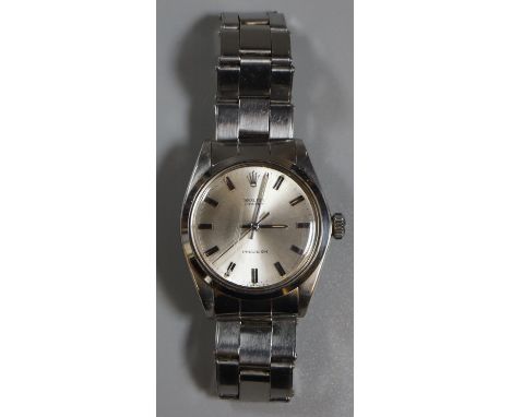 Rolex steel Oyster Precision gentleman's manual wind bracelet wristwatch, face with baton numerals, having original bracelet,