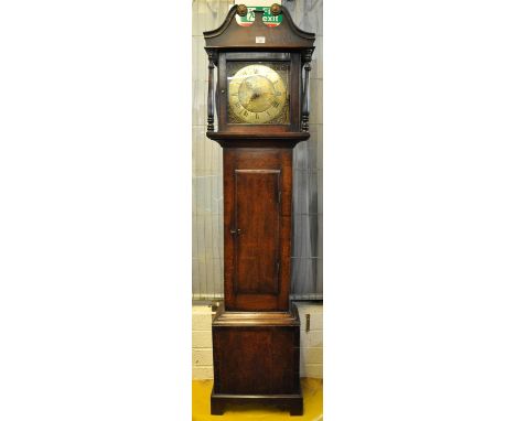 18th Century Welsh oak 30 hour longcase cottage clock by John Evans of Lampeter, the hood with broken swan neck pediment, abo