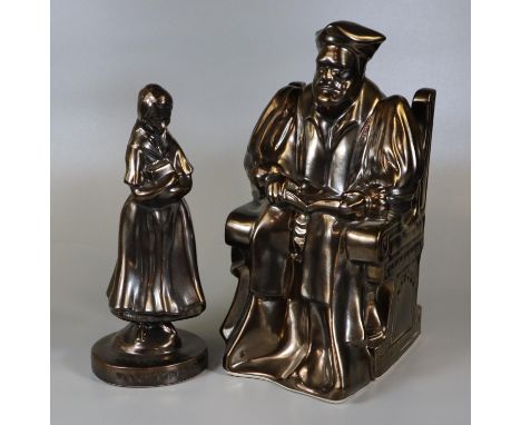 A Harvey Thomas Caerfyrddin Welsh lustre pottery portrait figure of William Morgan, translator of the first Welsh bible 1588,
