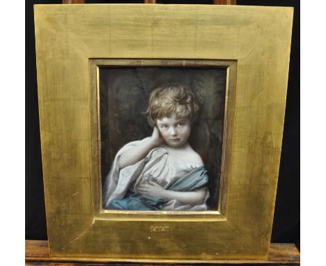 British school (early 20th Century), 'Lily', over painted portrait print of a little girl probably on glass or porcelain, 29 