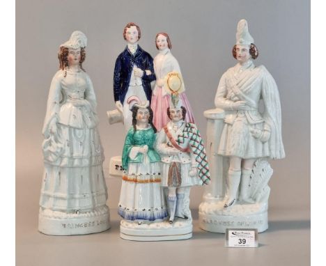 A group of four 19th Century Staffordshire pottery flat backed portrait figures and figure groups to include; 'Marquess of Lo