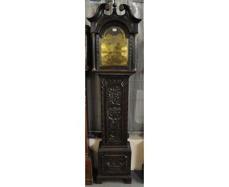 18th Century 8 day oak cased longcase clock marked Jos Dean of Birkenshaw, having later carved oak case with broken swan neck