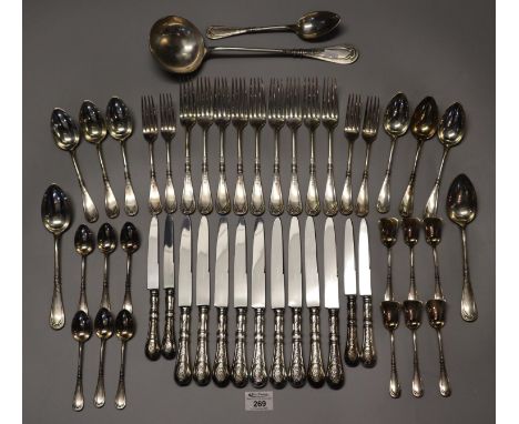 Collection of continental and other silver flatware, some with stainless steel blades, marked 800, to include; knives, forks,