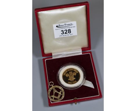 22ct gold Welsh rugby union centenary medallion from 1981, 16.8g approx, in clear plastic container within original leather c