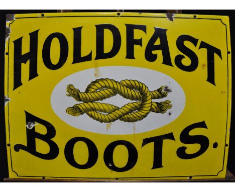 Vintage single sided enamel advertising sign 'Holdfast Boots' with Staffordshire knot. 47 x 61cm approx.(B.P. 21% + VAT) 