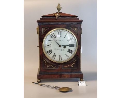 Early 19th Century mahogany bracket clock having single train movement with printed face marked 'Bates Huddersfield', the cas