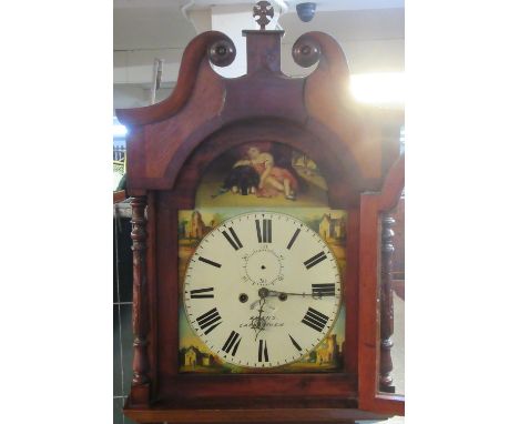 19th Century Welsh oak 8 day longcase clock marked Evans, Carmarthen, having broken swan neck pediment above arched aperture 