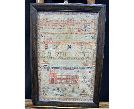 19th Century framed tapestry sampler by Elizabeth Phillipp aged 11, 1829. 50 x 32cm approx. (B.P. 21% + VAT) Some fading and 