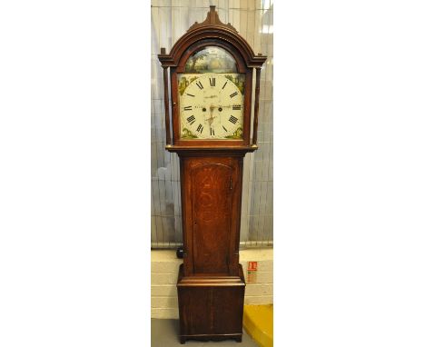 19th Century eight day Longcase clock by George Lumsden of Pittenweem (Scotland), the  oak case with arched hood flanking arc