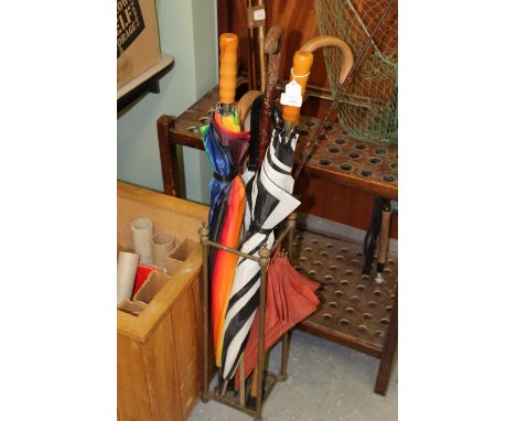 Brass stick stand with sticks etc