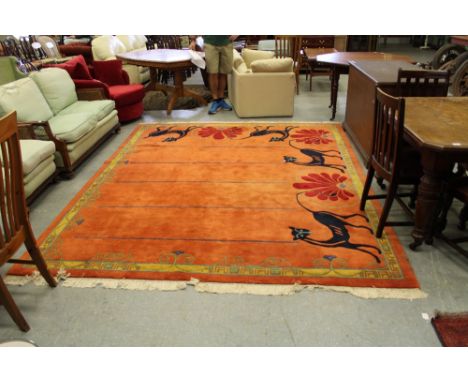 Chinese carpet of Art Deco design, with cats and foliate motifs